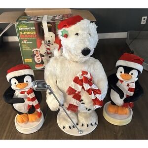 Vtg Gemmy 3-Piece Band Polar Bear Sing-guins Penguins Animated Beary W/Box